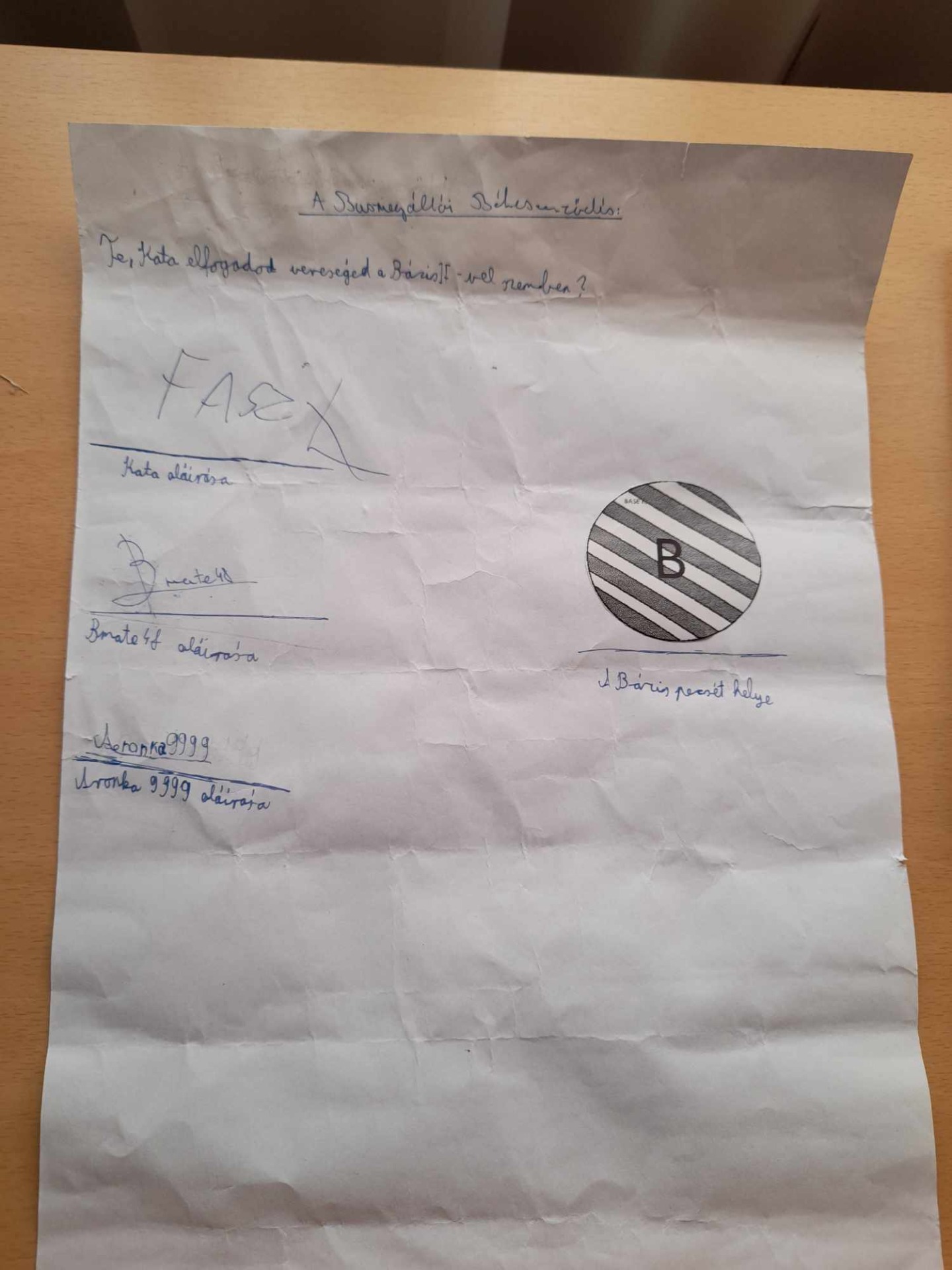 A Buszmegállói Békeszerződés eredeti papírja